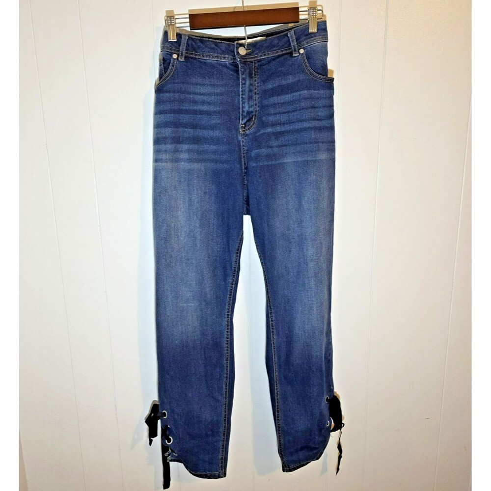 Est. 1946 Denim Size 22W Dark Blue Jeans with Lace-up Tie Accent at the Ankle